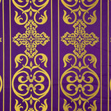 Brocado Litúrgico Cruz Barroca Morado Oro - Ribes y Casals