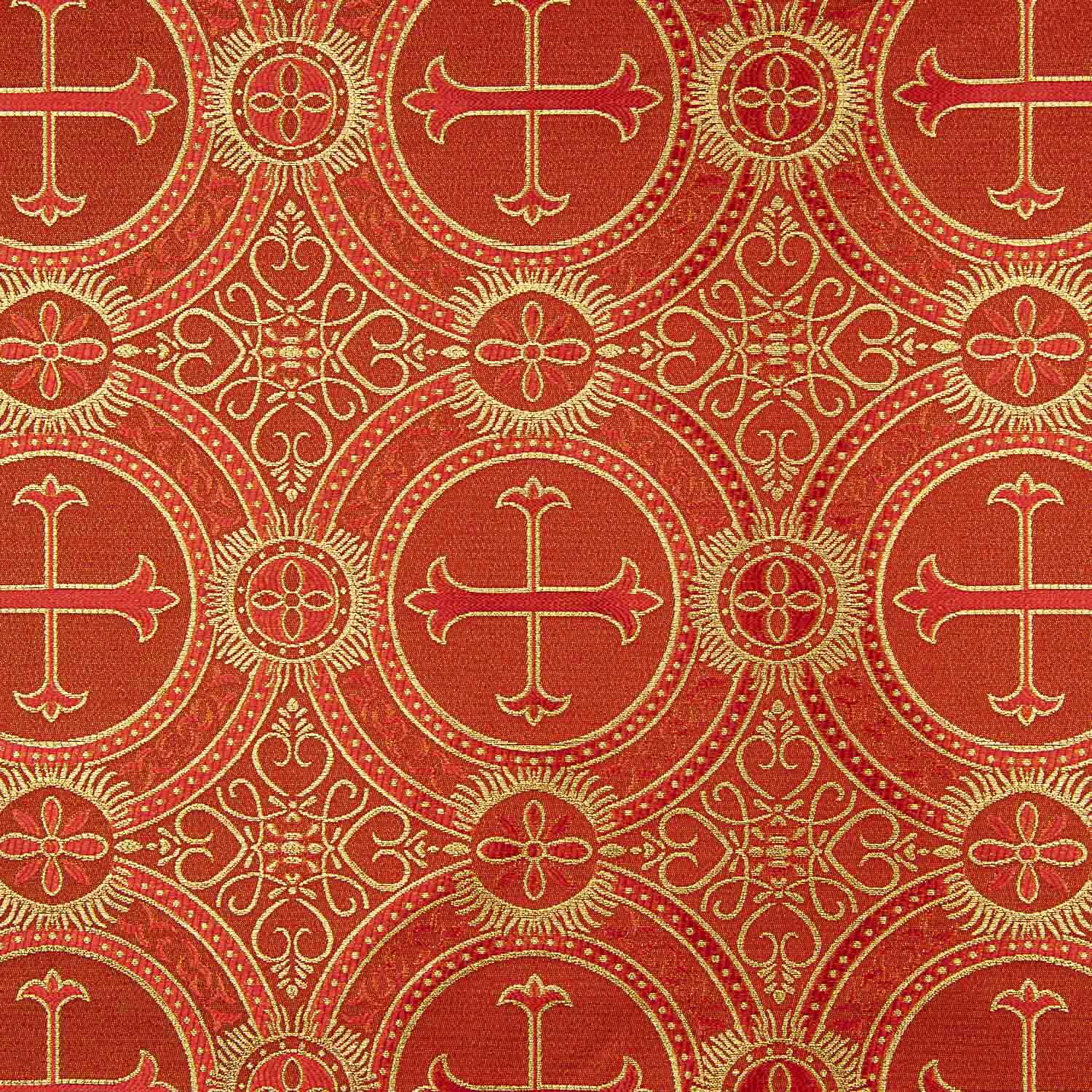 Brocado Litúrgico Cruz Medallón Rojo y Oro - Ribes y Casals