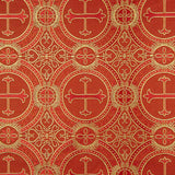 Brocado Litúrgico Cruz Medallón Rojo y Oro - Ribes y Casals