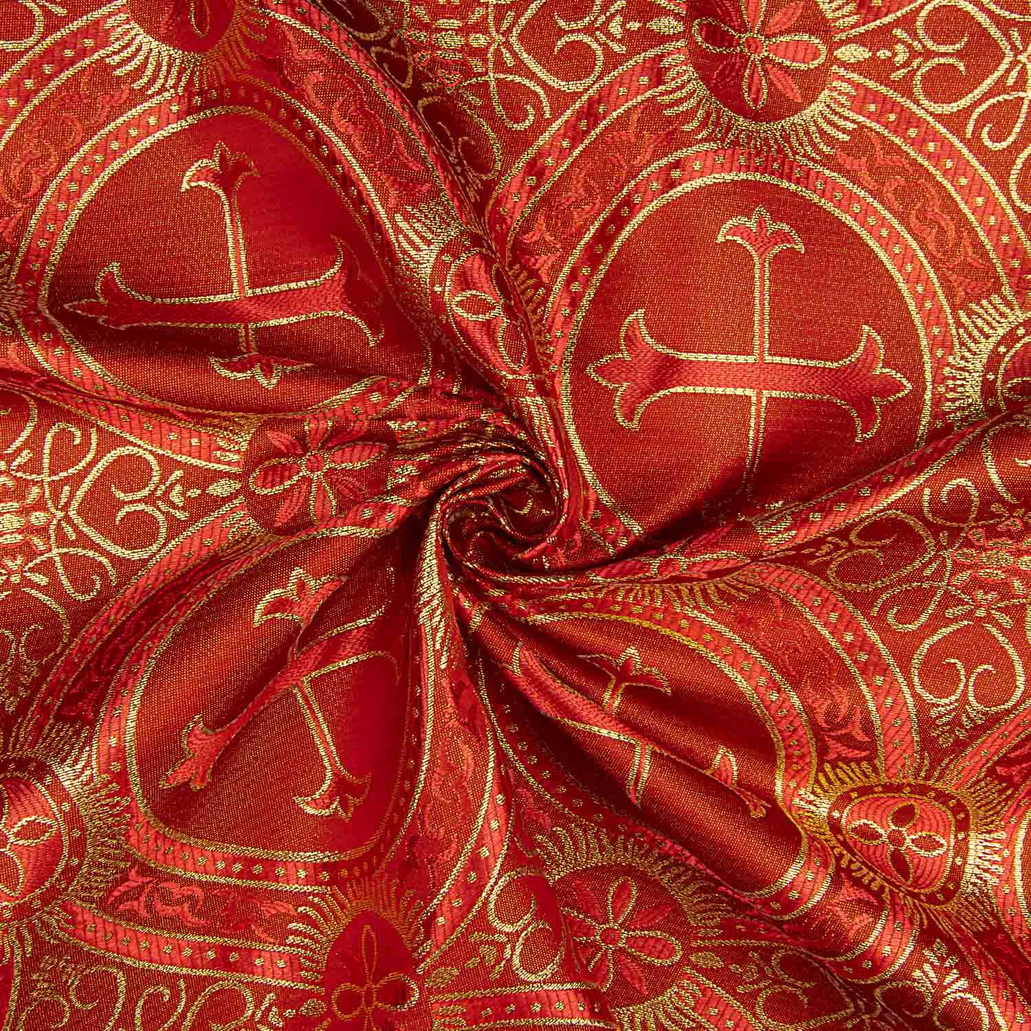 Brocado Litúrgico Cruz Medallón Rojo y Oro - Ribes y Casals