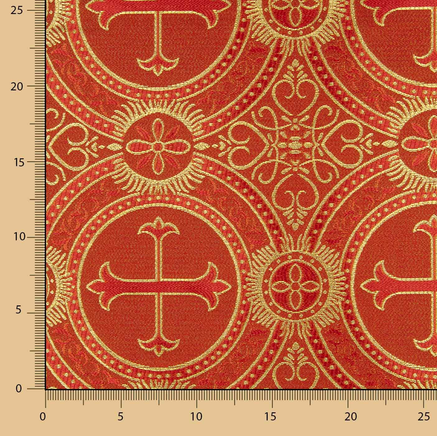 Brocado Litúrgico Cruz Medallón Rojo y Oro - Ribes y Casals