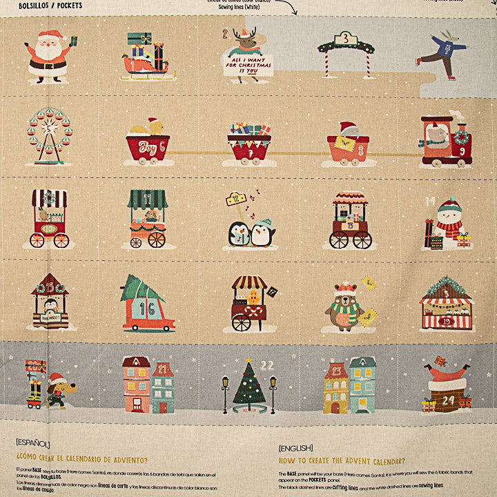 Panel Algodón Calendario de Adviento Infantil Aventura de Papá Noel – DIY - Ribes y Casals