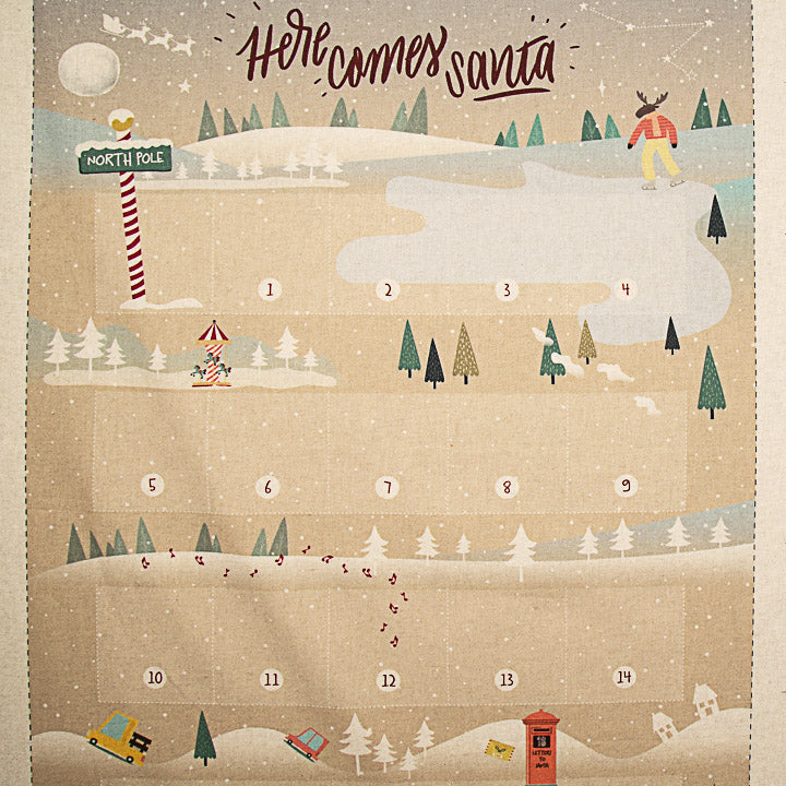 Panel Algodón Calendario de Adviento Infantil Aventura de Papá Noel – DIY - Ribes y Casals