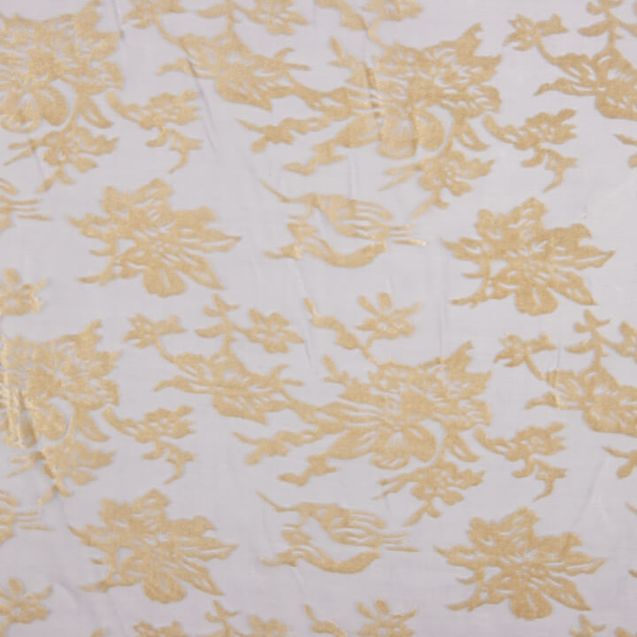 Devoré Floral Beige sobre Gasa Gris Azulada - Ribes y Casals
