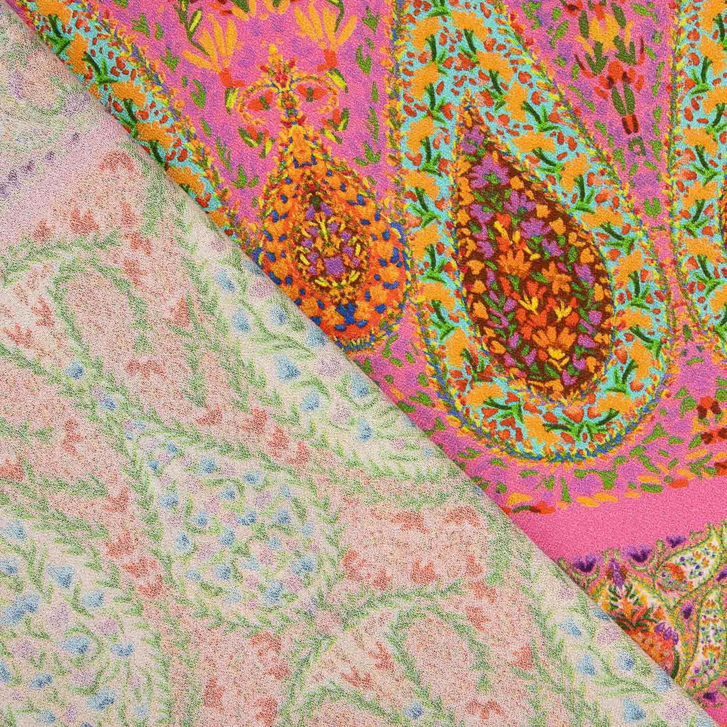 Crepé Viscosa Estampada Paisley Boho Fucsia - Ribes y Casals