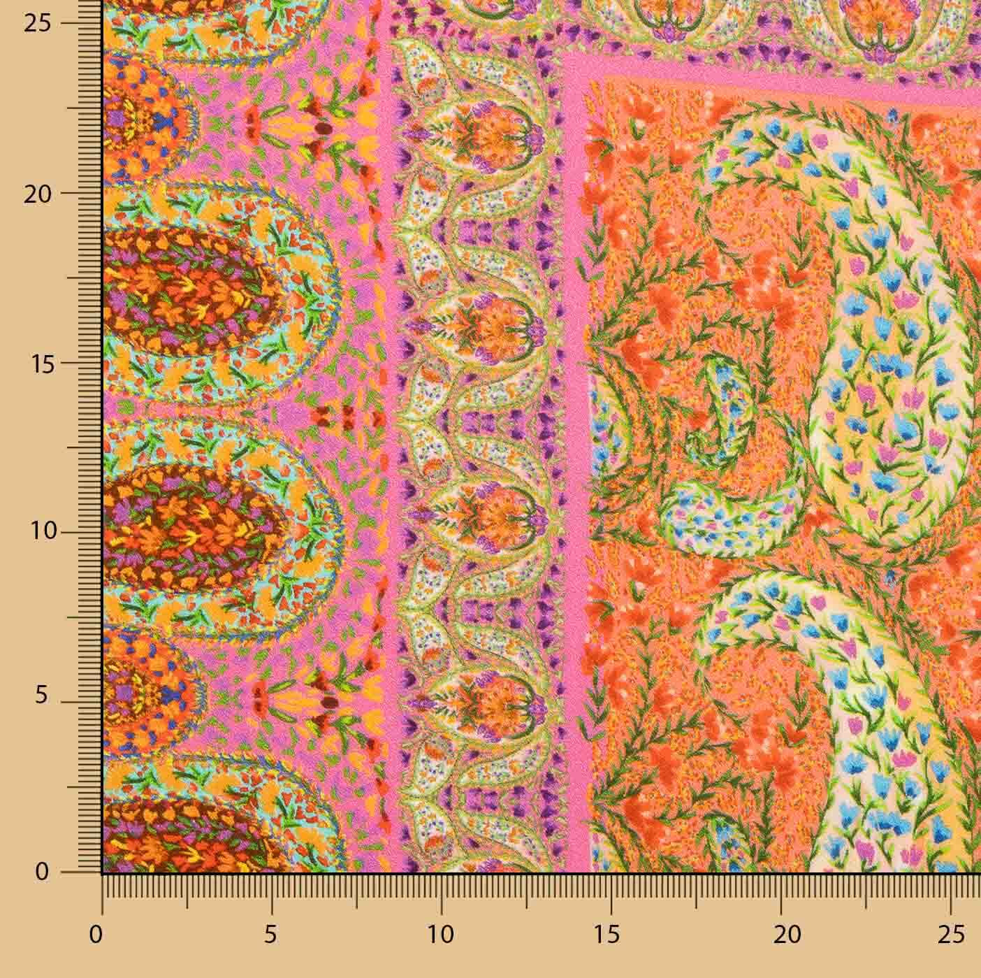 Retal Crepé Viscosa Estampada Paisley Boho Fucsia - Varias medidas x ancho de 140 cm - Ribes y Casals