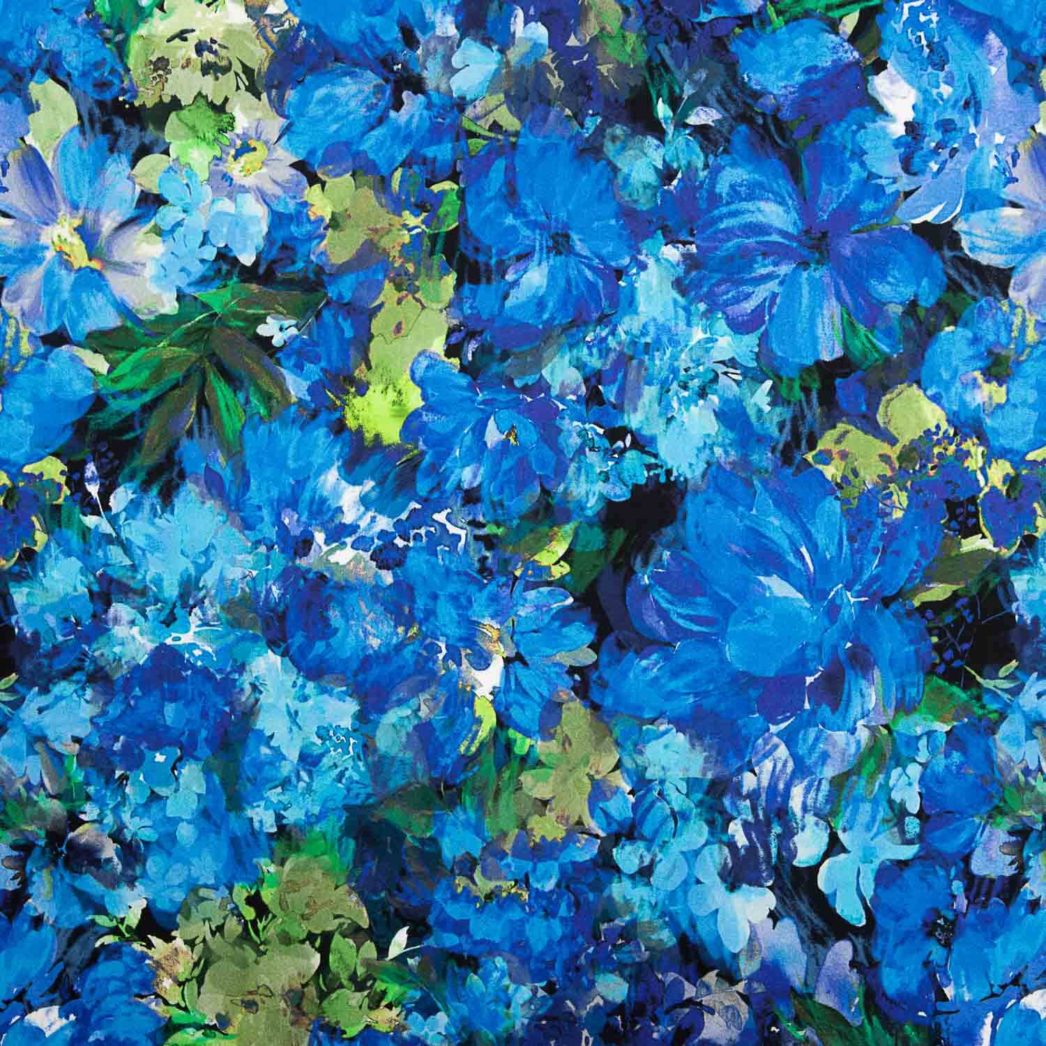 Viscosa Satinada Estampada Flores Azul Océano - Ribes y Casals