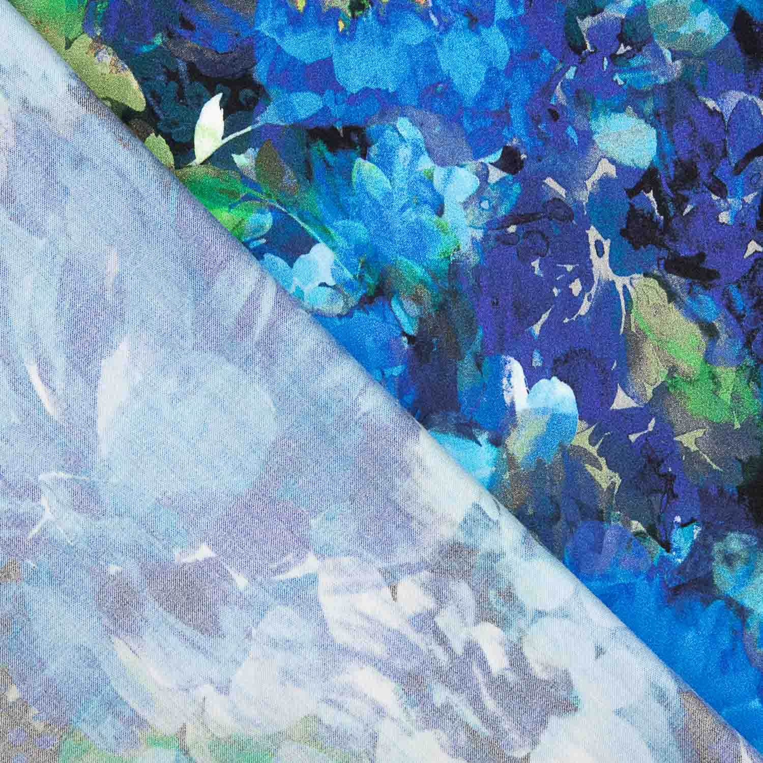 Viscosa Satinada Estampada Flores Azul Océano - Ribes y Casals