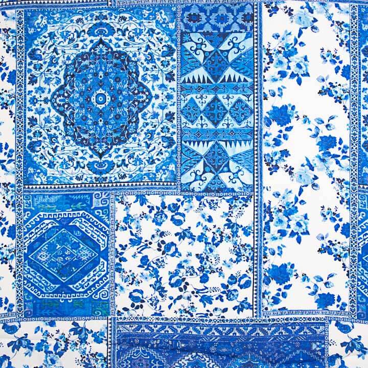 Viscosa Estampada Patchwork Azul - Ribes y Casals