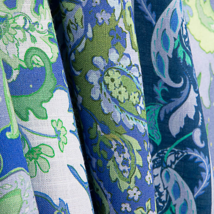 Viscosa Rústica Estampada Cachemir Azul y Verde - Ribes y Casals