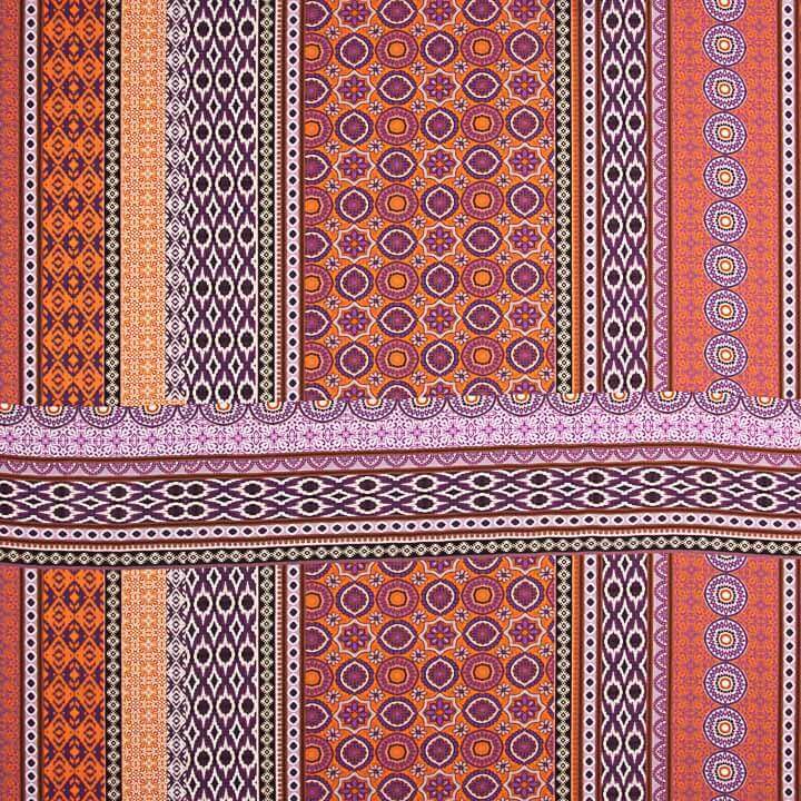 Viscosa Estampada Étnica Rayas Naranja y Morado - Ribes y Casals