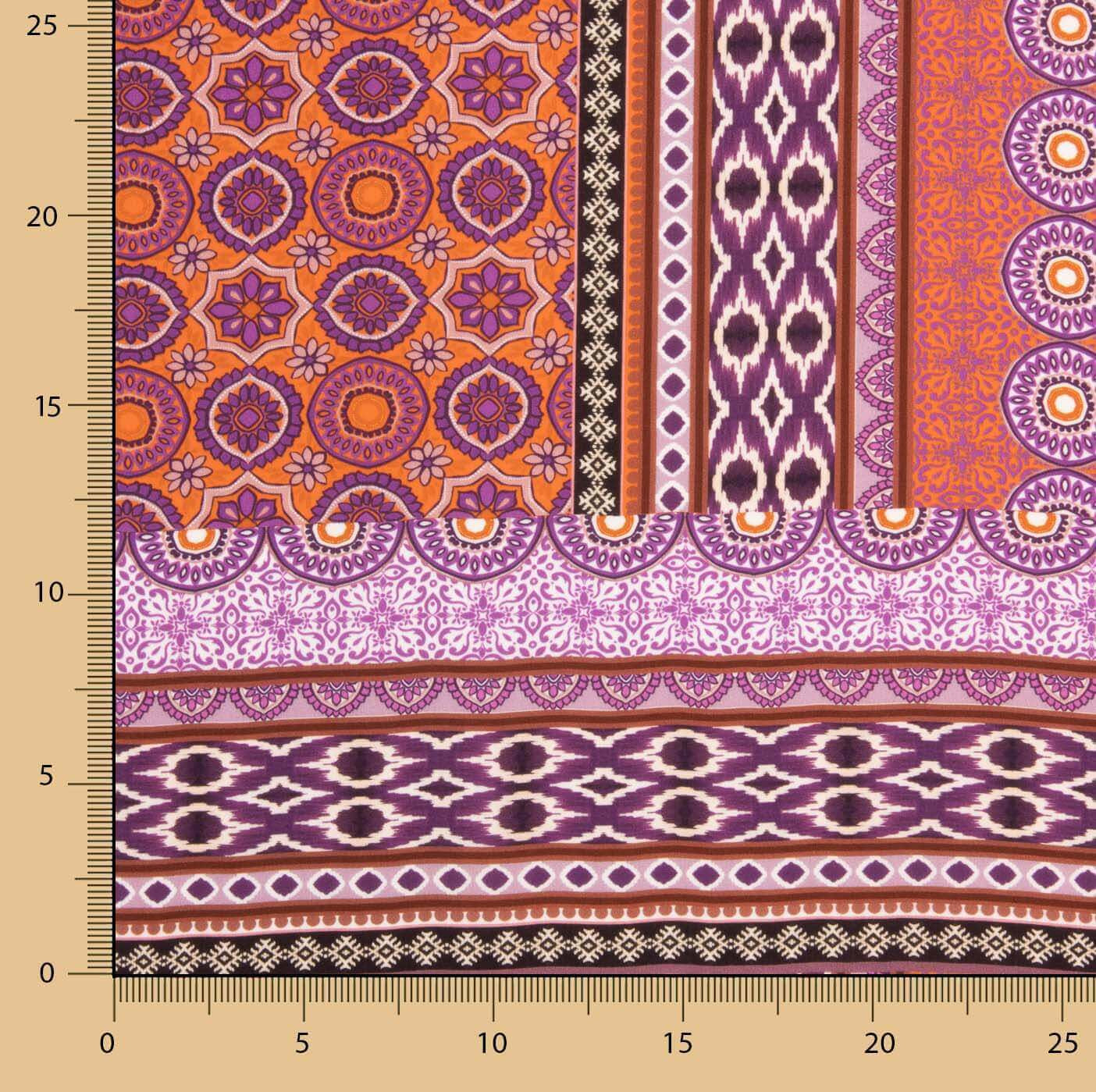 Viscosa Estampada Étnica Rayas Naranja y Morado - Ribes y Casals