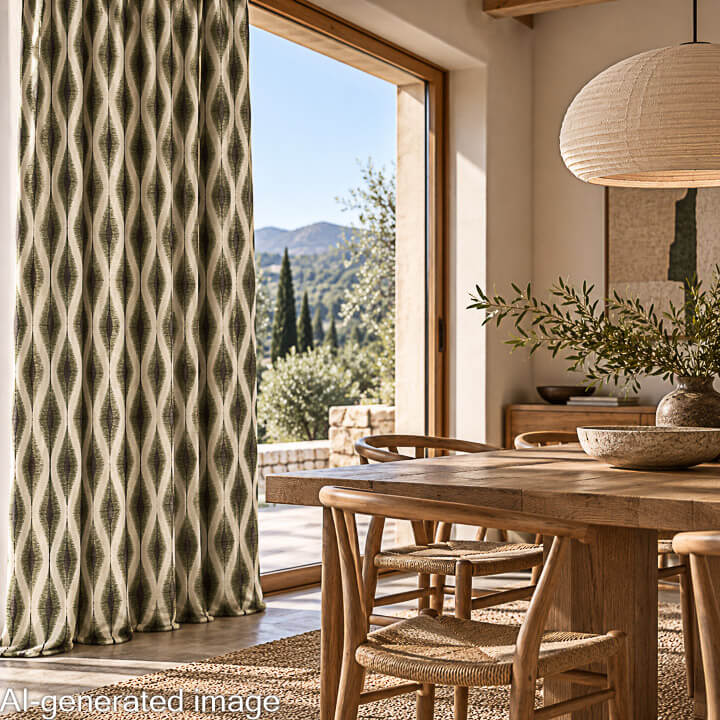 Loneta Efecto Lino Ikat Étnico Verde - Ribes y Casals