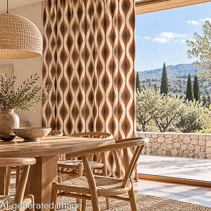 Loneta Efecto Lino Ikat Étnico Terracota - Ribes y Casals