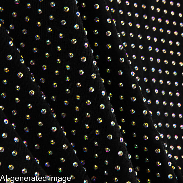 Tela Elástica con Strass Plateado Irisado Negro - Ribes y Casals