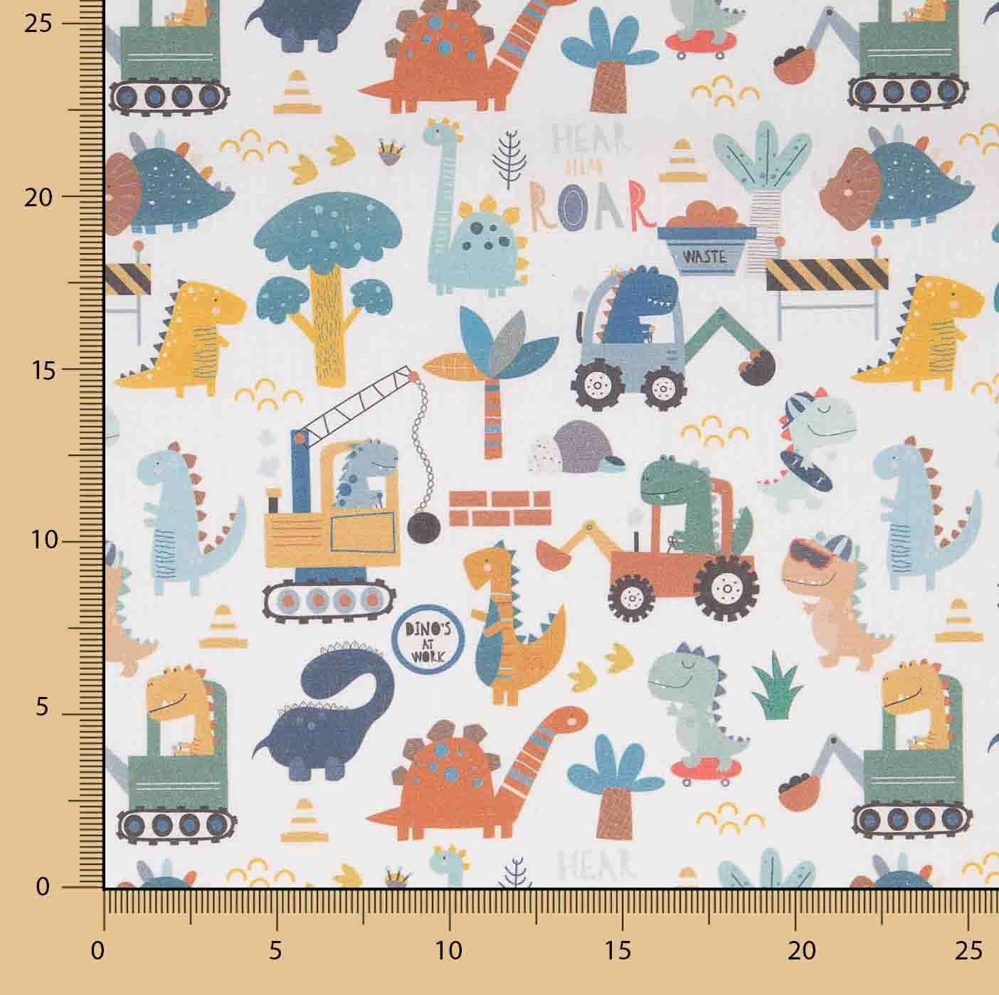Percal Estampado Dinosaurios Constructores Multicolor - Ribes y Casals