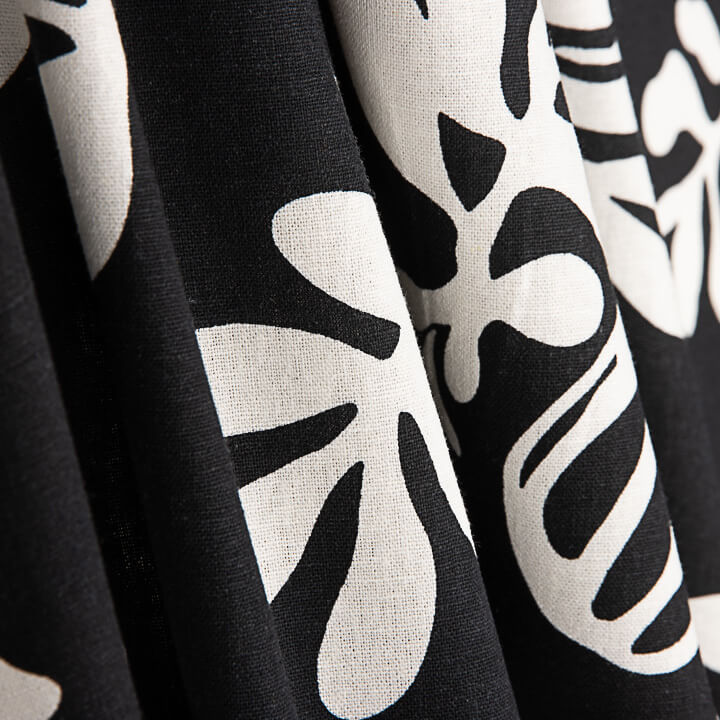Lino Algodón Estampada Hojas Blanco y Negro - Ribes y Casals