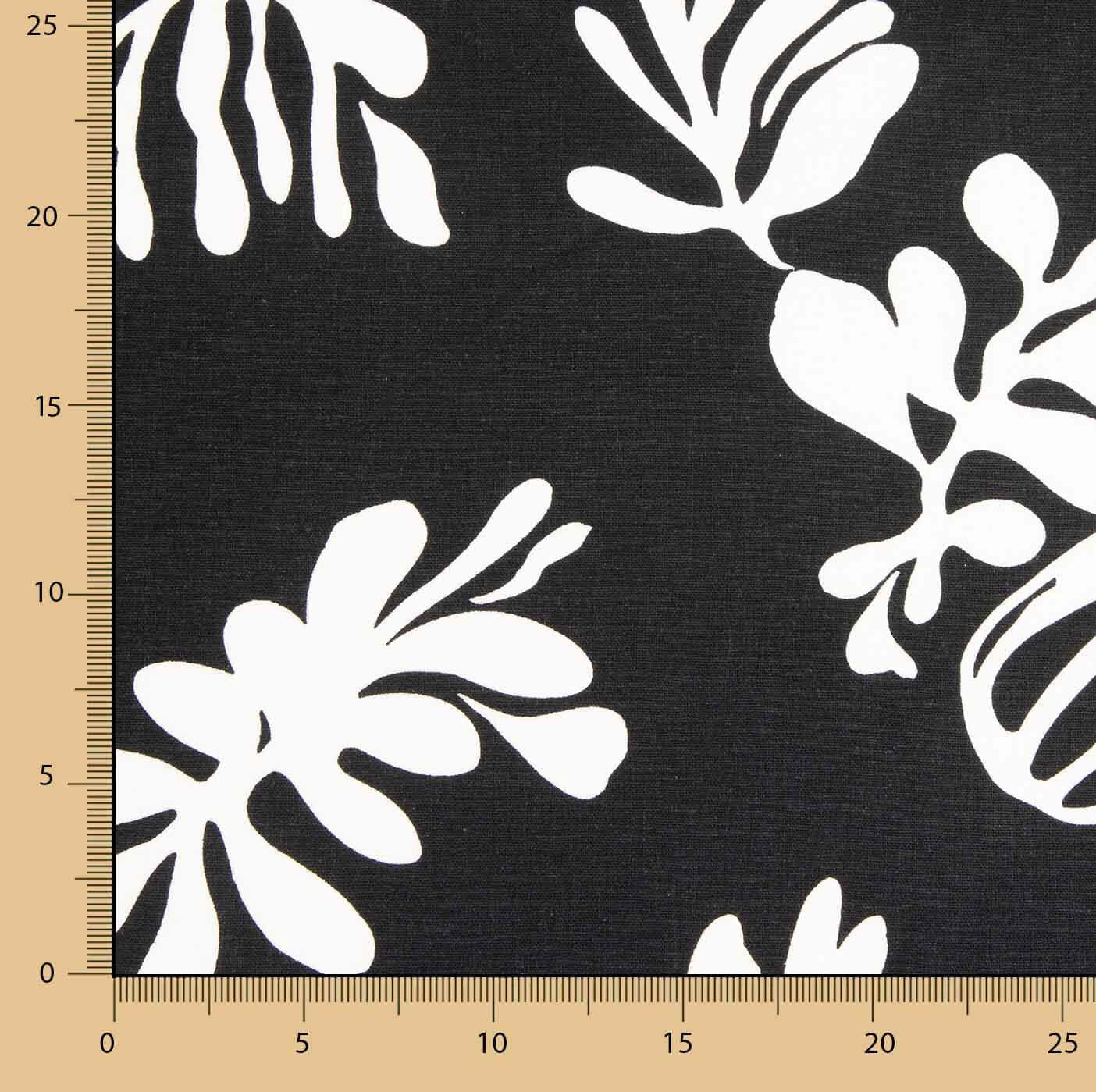 Lino Algodón Estampada Hojas Blanco y Negro - Ribes y Casals