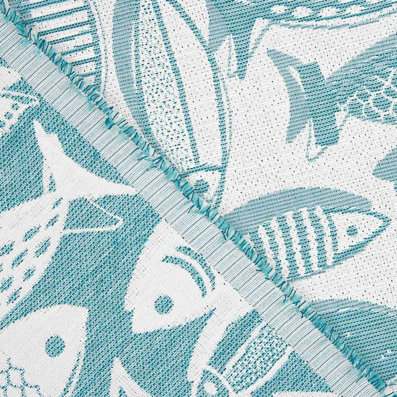 Loneta Jacquard Peces Azul Turquesa - Ribes y Casals