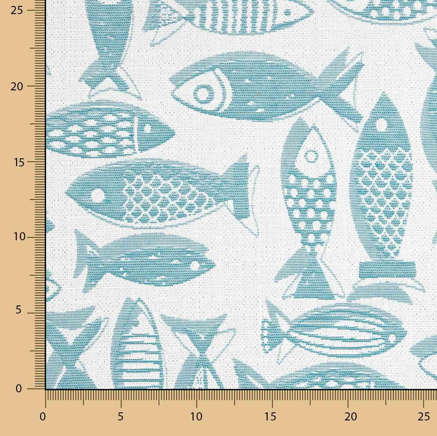 Loneta Jacquard Peces Azul Turquesa - Ribes y Casals