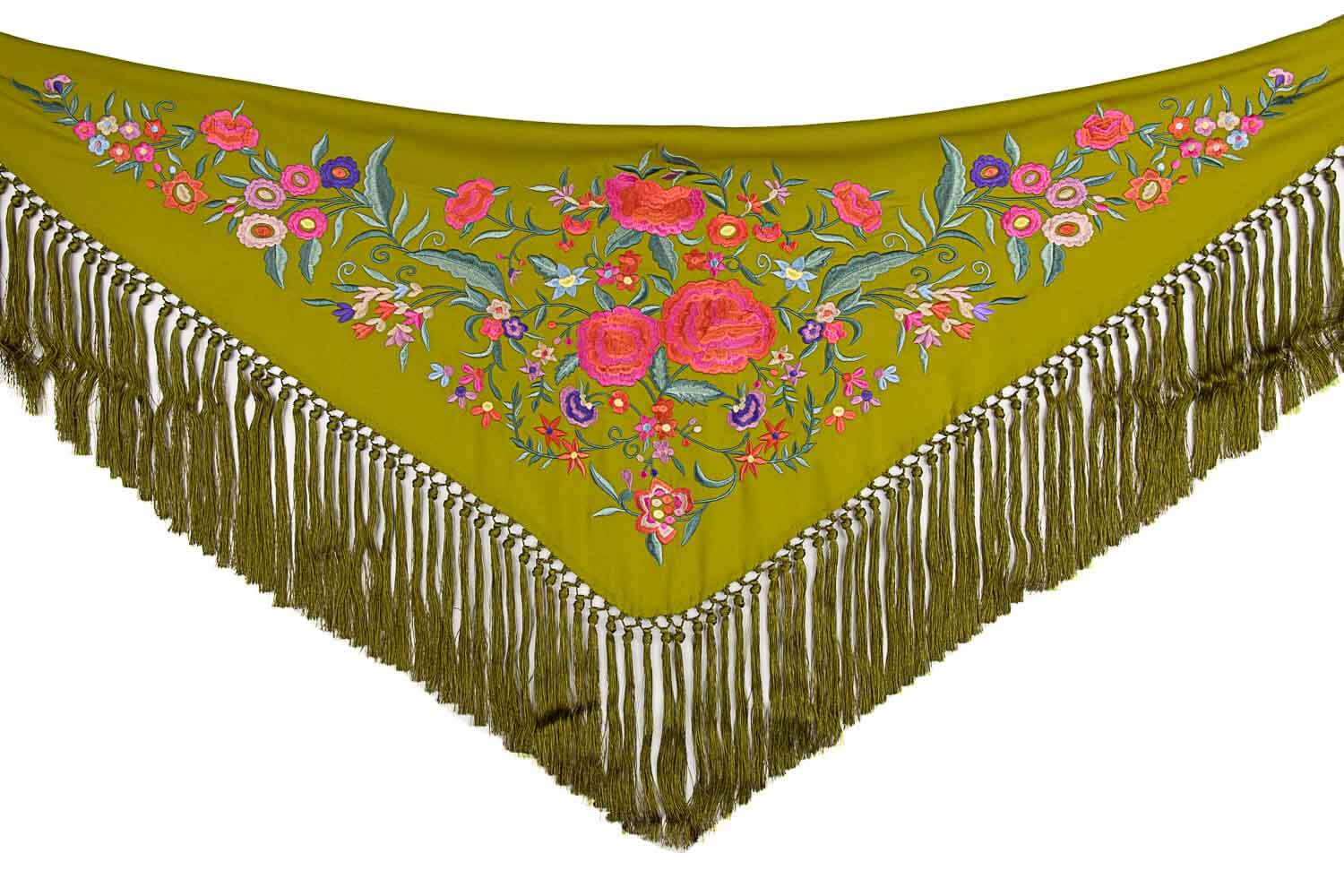 Mantoncillo de Flamenca Verde Aceite Bordado - Ribes y Casals