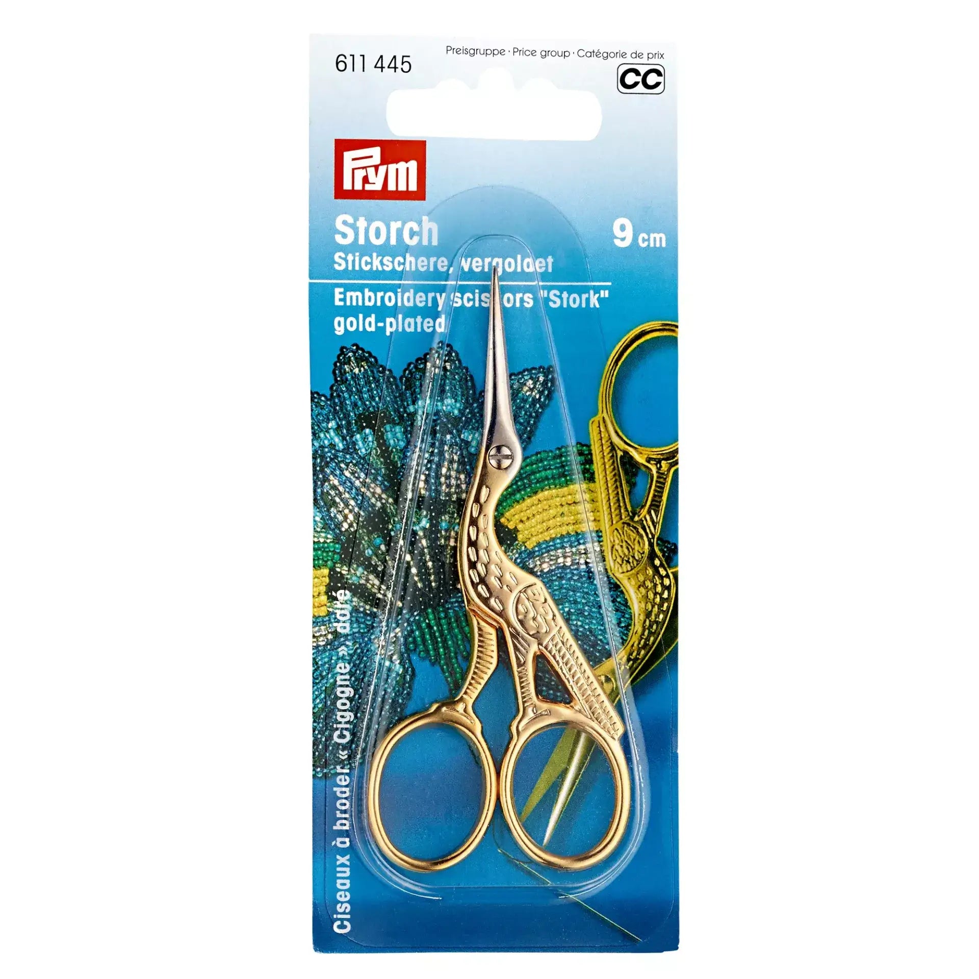 Tijera de Bordar Cigüeña Prym 9 cm Dorada - Ribes y Casals