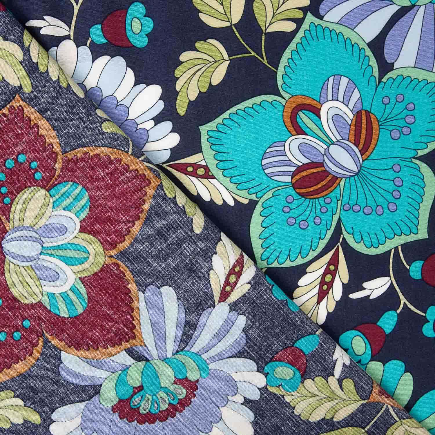 Viscosa Estampada Jardín Bohemio Azul - Ribes y Casals