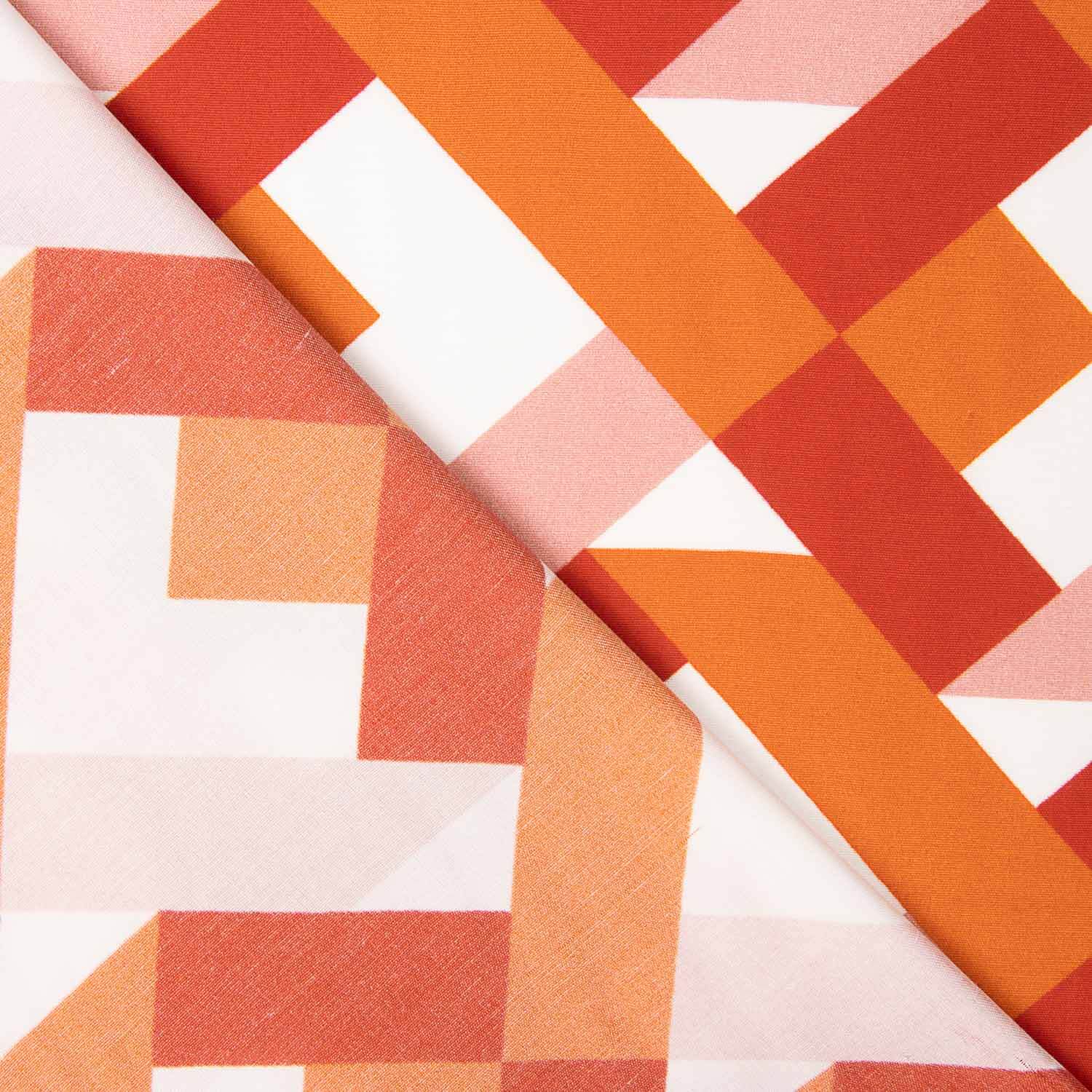 Viscosa Estampada Geométrica Naranja y Coral - Ribes y Casals