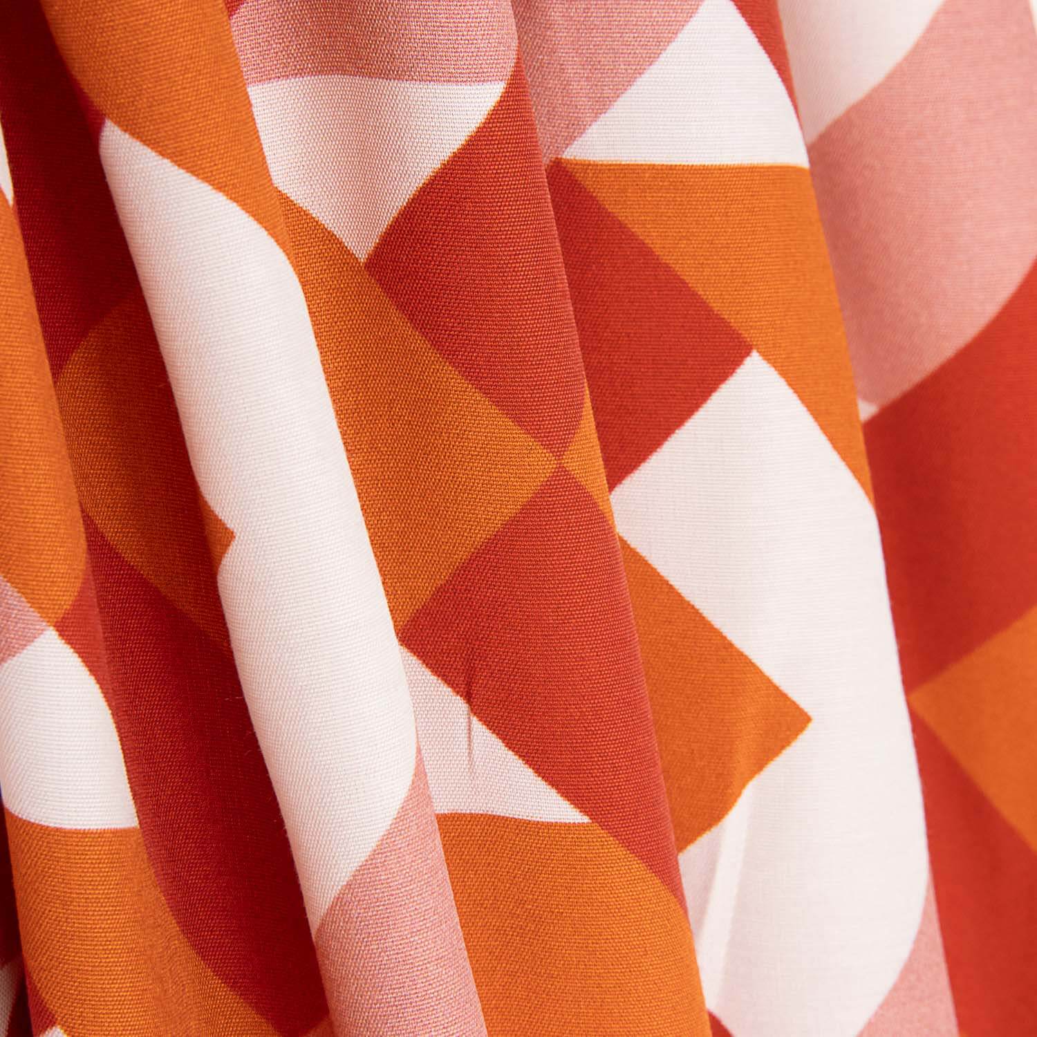 Viscosa Estampada Geométrica Naranja y Coral - Ribes y Casals