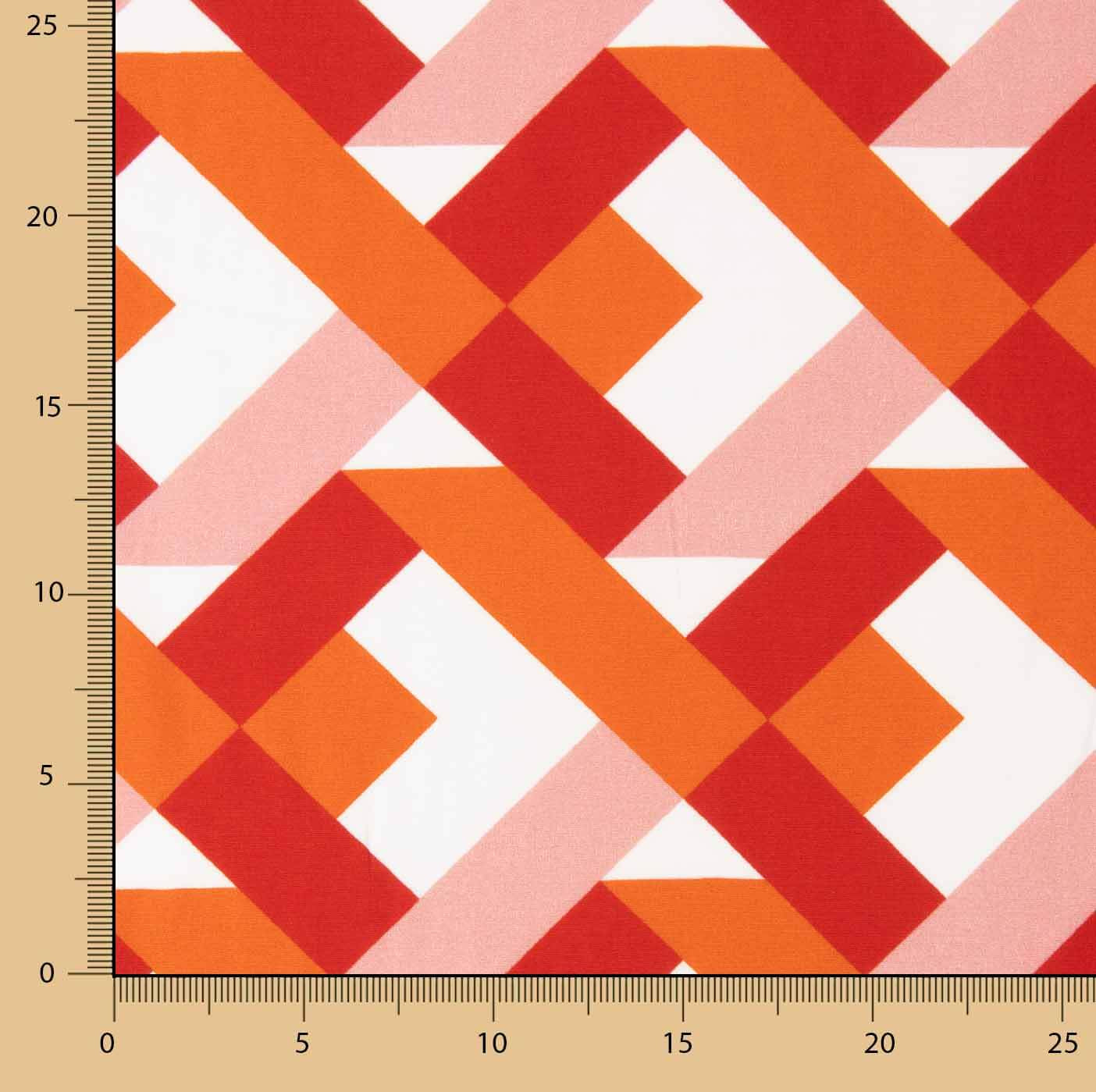 Viscosa Estampada Geométrica Naranja y Coral - Ribes y Casals