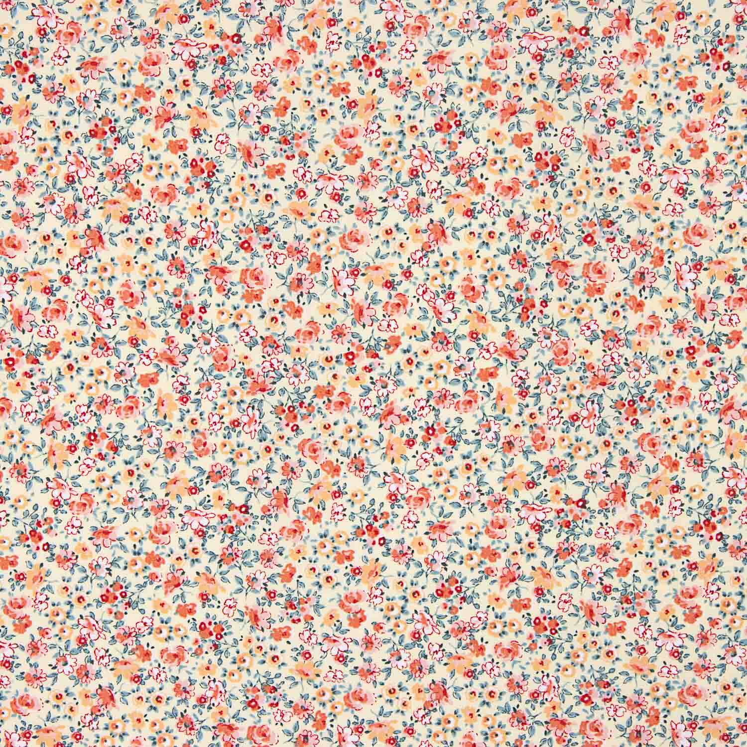 Popelín Algodón Orgánico Estampado Flores Naranja y Rojo - Ribes y Casals