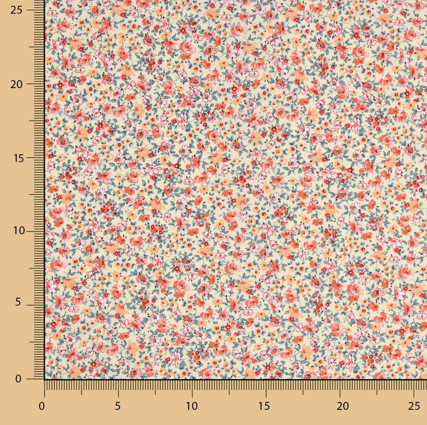 Popelín Algodón Orgánico Estampado Flores Naranja y Rojo - Ribes y Casals