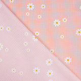 Popelín Algodón Orgánico Estampado Vichy y Margaritas Coral - Ribes y Casals