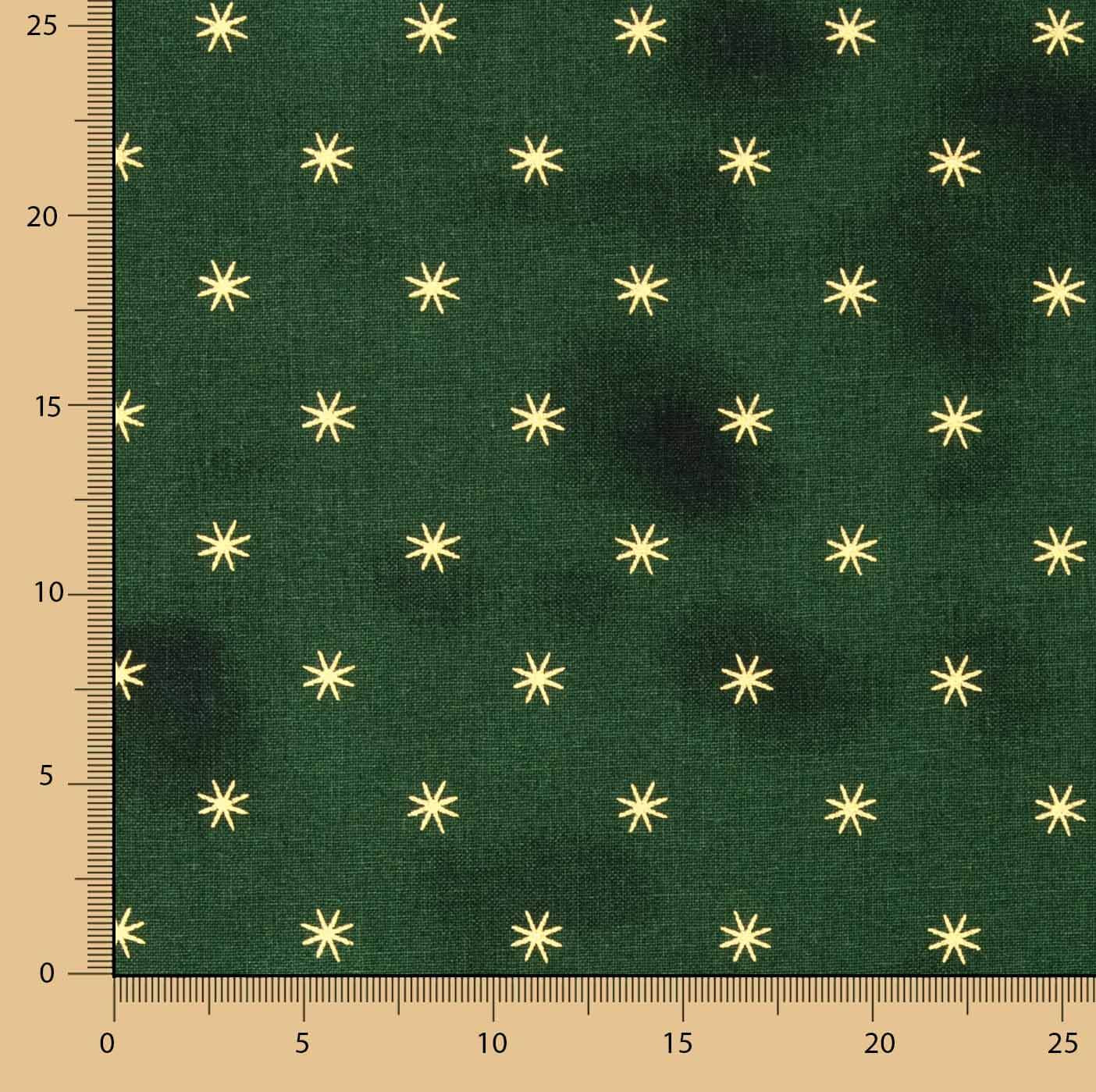 Popelín Navidad Estrellas Doradas en Verde - Ribes y Casals