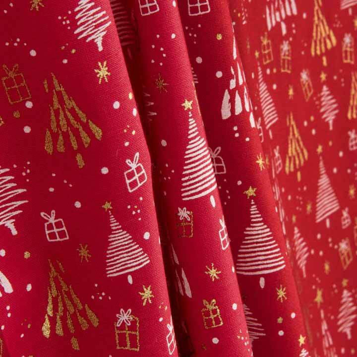Popelín Estampado Bosque Navideño Rojo - Ribes y Casals