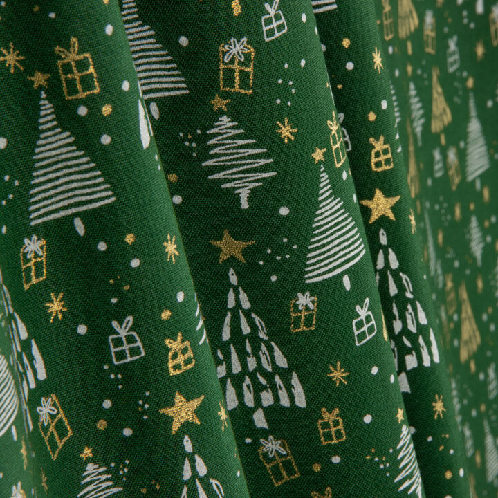 Popelín Estampado Bosque Navideño Verde - Ribes y Casals