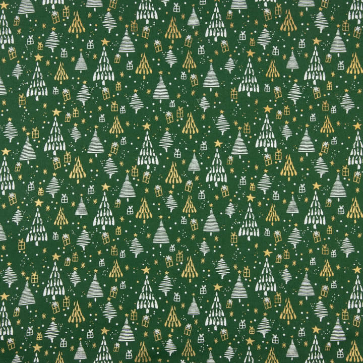 Popelín Estampado Bosque Navideño Verde - Ribes y Casals