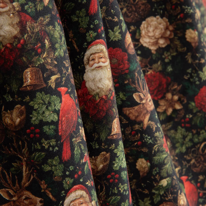 Popelín Estampado Navidad Papá Noel y Cardenales - Ribes y Casals