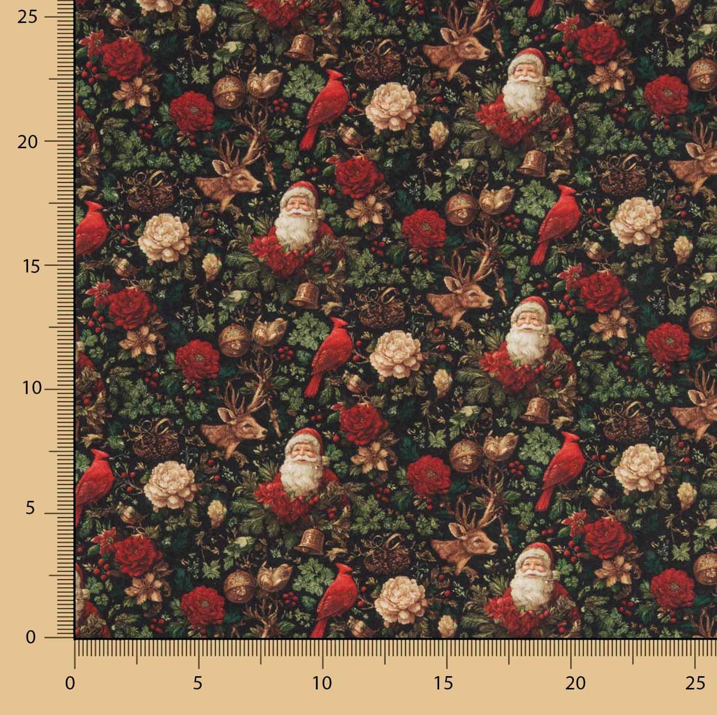 Popelín Estampado Navidad Papá Noel y Cardenales - Ribes y Casals