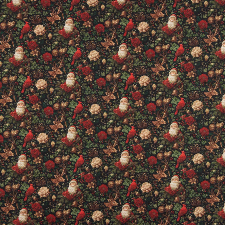 Popelín Estampado Navidad Papá Noel y Cardenales - Ribes y Casals