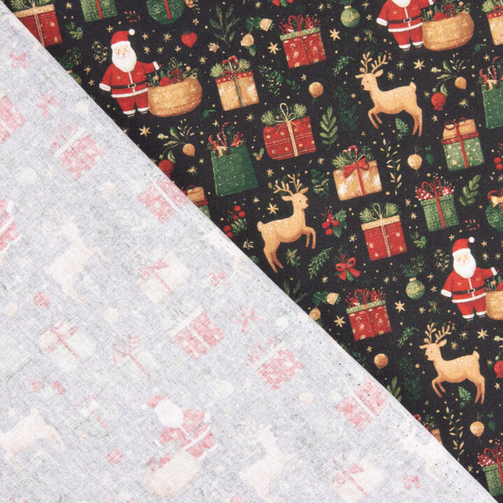 Popelín Estampado Navidad Papá Noel y Renos - Ribes y Casals