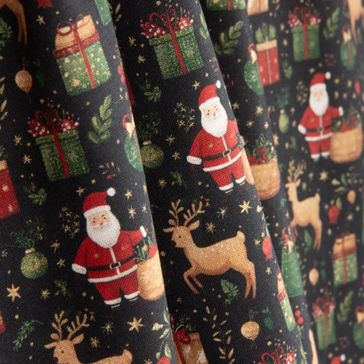 Popelín Estampado Navidad Papá Noel y Renos - Ribes y Casals