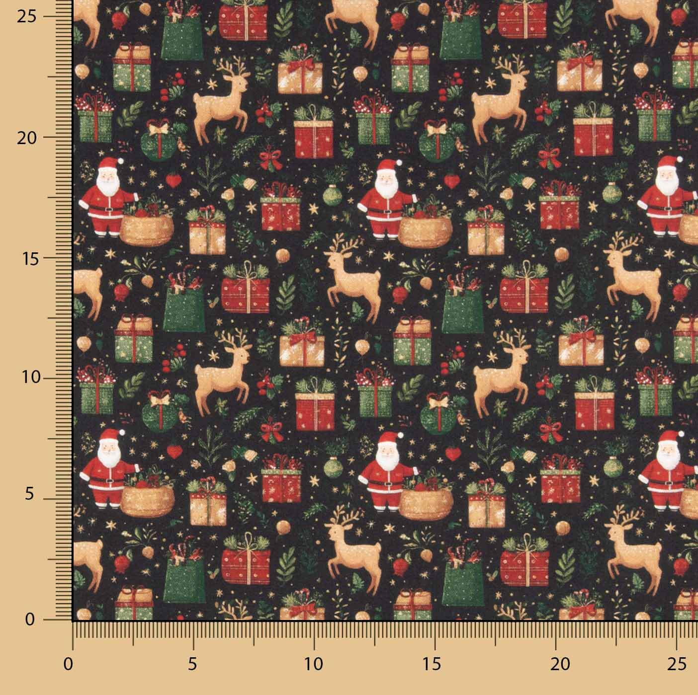 Popelín Estampado Navidad Papá Noel y Renos - Ribes y Casals