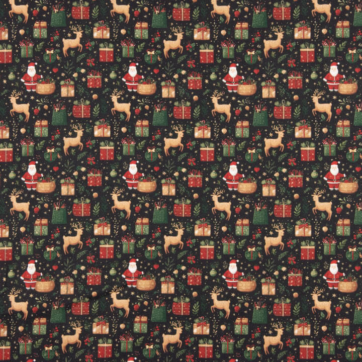 Popelín Estampado Navidad Papá Noel y Renos - Ribes y Casals