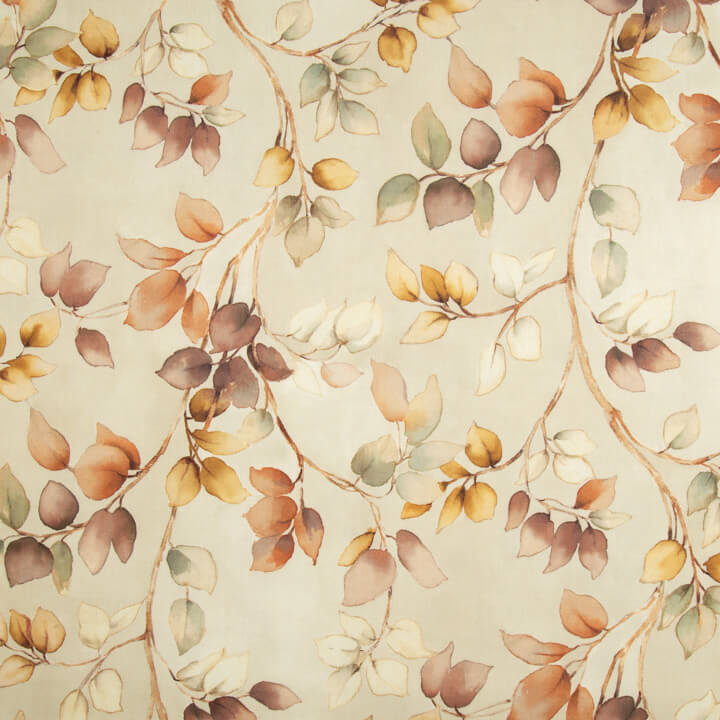 Loneta Efecto Lino Hojas de Otoño Beige - Ribes y Casals