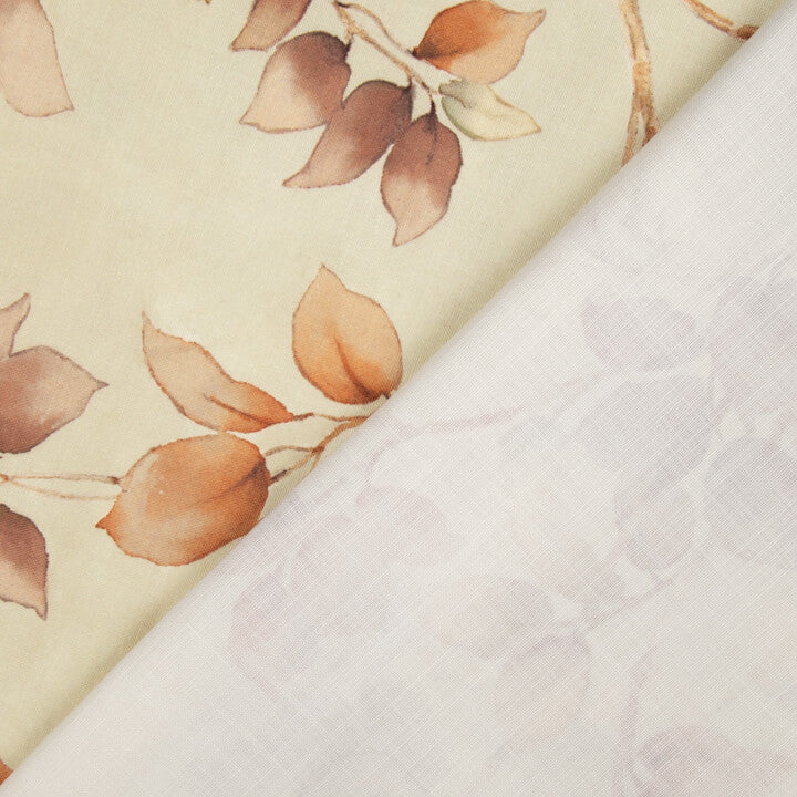Loneta Efecto Lino Hojas de Otoño Beige - Ribes y Casals