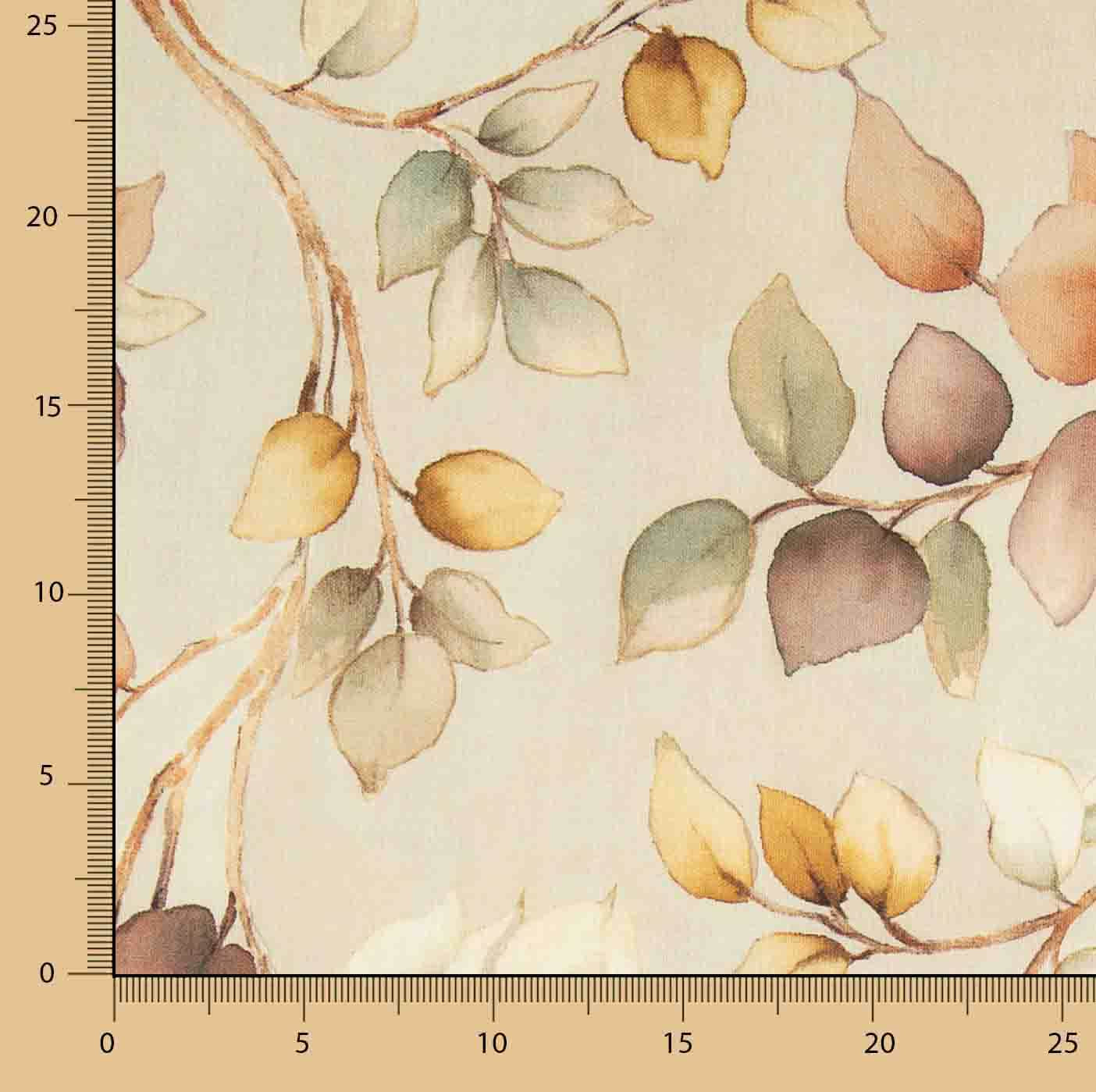 Loneta Efecto Lino Hojas de Otoño Beige - Ribes y Casals