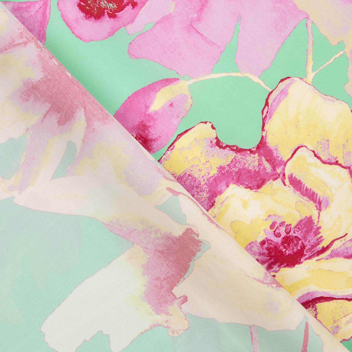 Satén Estampado Floral Verde Agua - Ribes y Casals