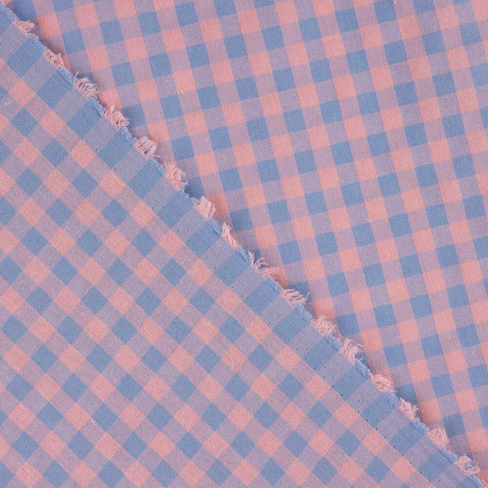 Popelina Seersucker Cuadros Azul y Rosa - Ribes y Casals
