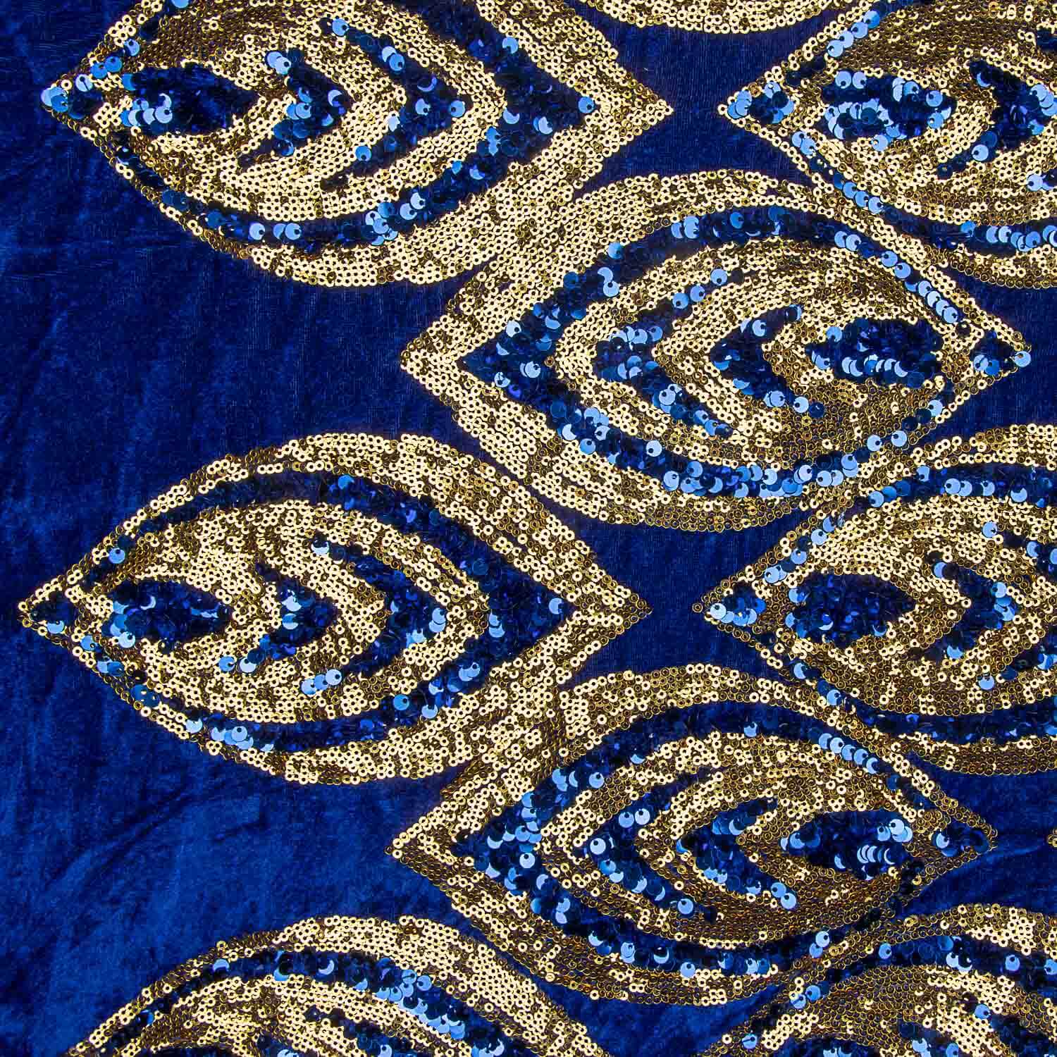 Punto de Terciopelo Azul con Lentejuelas Doradas - Ribes y Casals